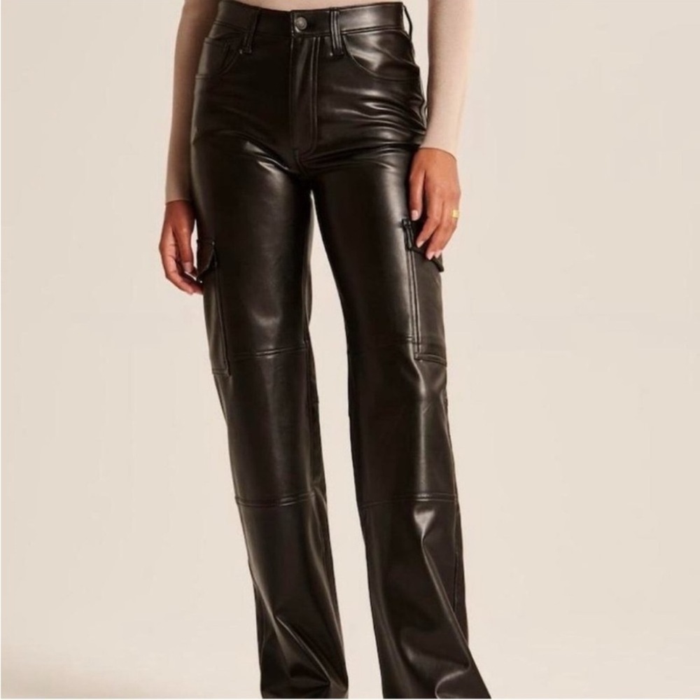 Abercrombie & Fitch Black Faux Leather 90s Relaxed High Rise Cargo Pants
